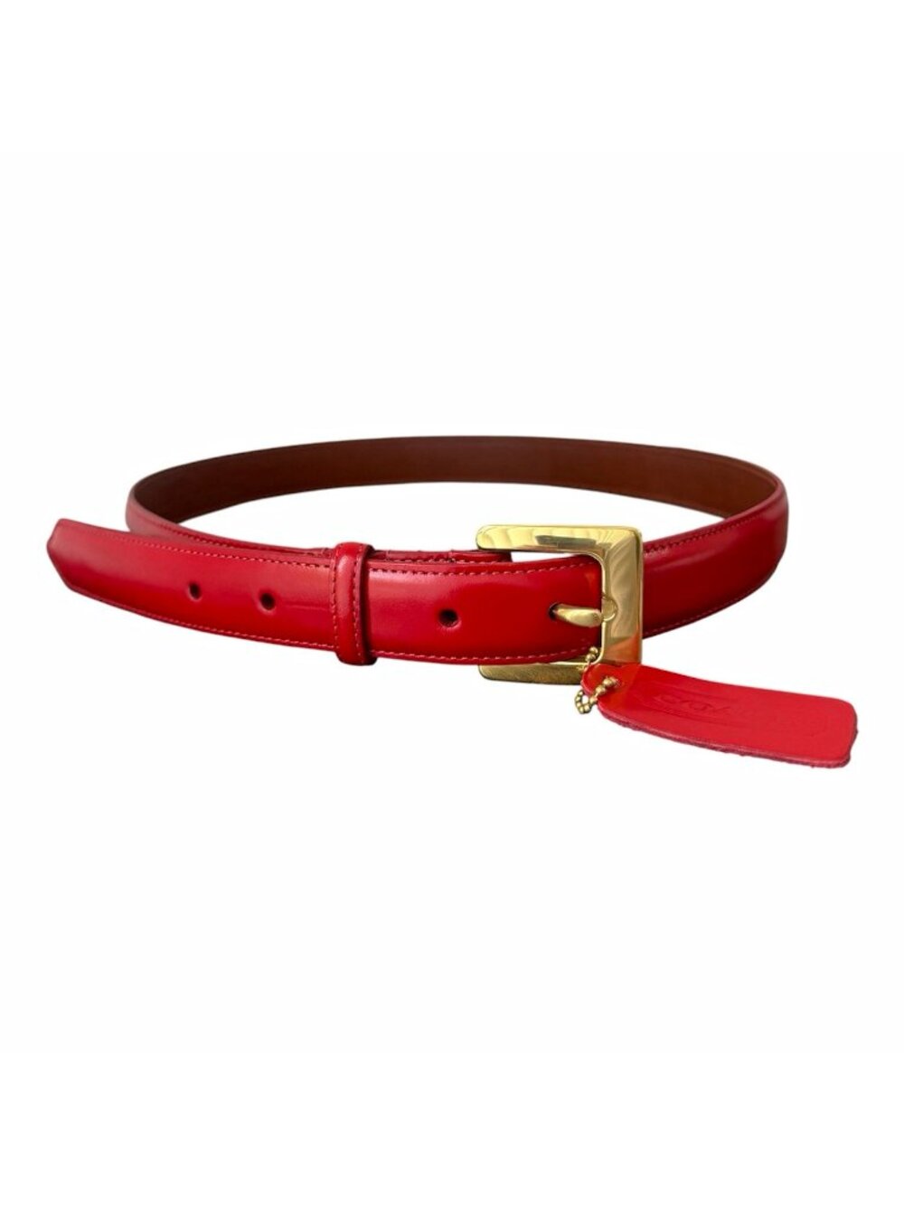Vintage Coach 8510 Red Polished Cowhide Leather Solid Brass Belt Medium USA